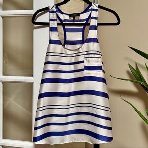 Aqua Blue and White Striped Racer Back Tank Top